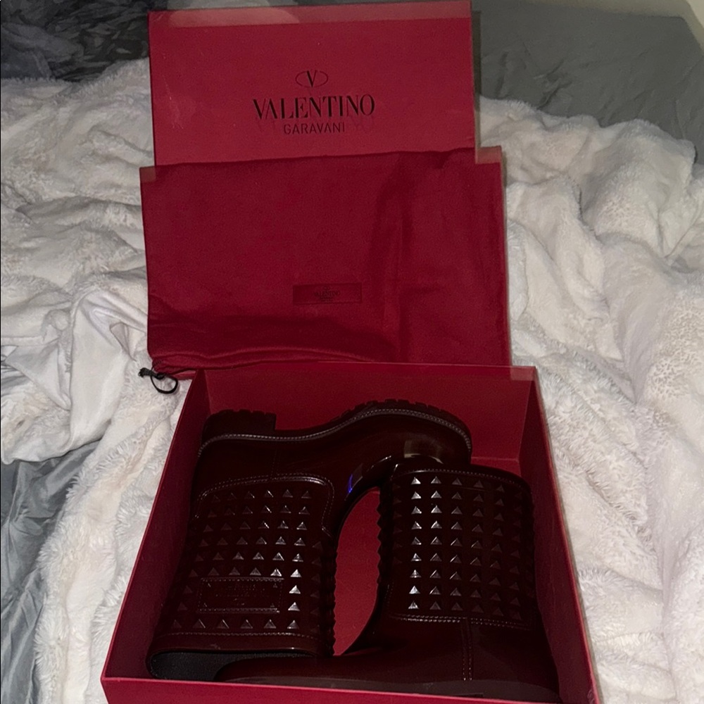 Valentino Garavani Dark Red Studded Rainboot